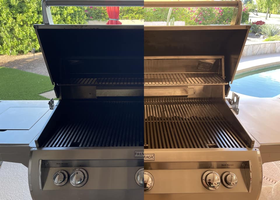 Fire Magic grill before and after professional cleaning in La Quinta, CA